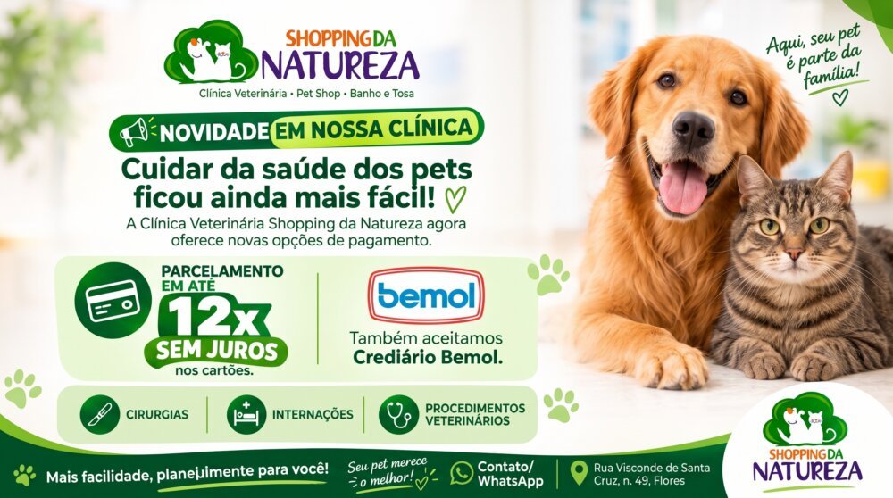 Cirurgias e internações veterinárias agora podem ser pagas no Crediário Bemol em Manaus